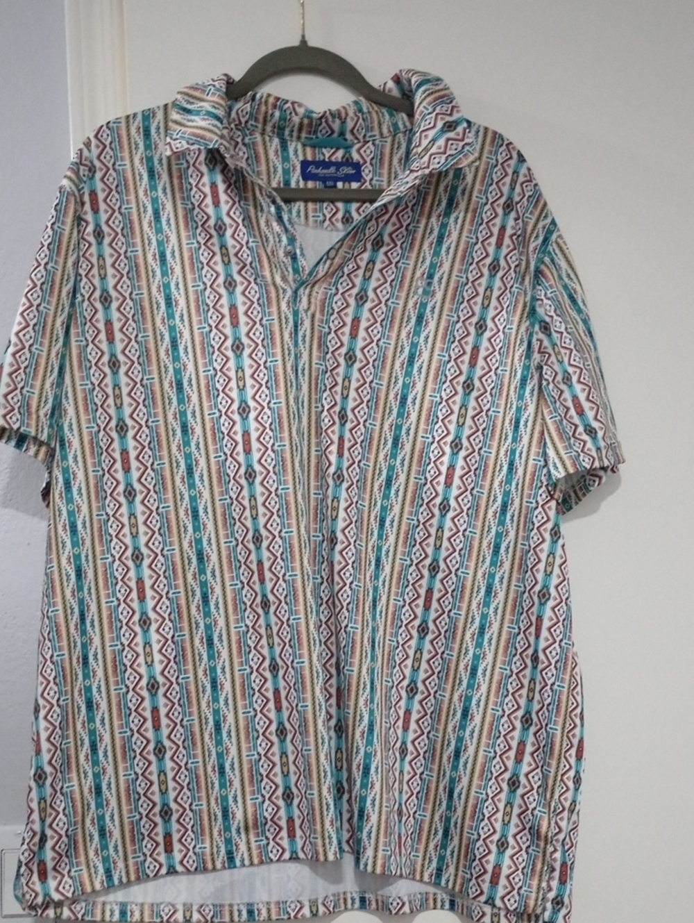 Panhandle Slim Mens Western SL Button-Up Shirt - Teal, Brown & Cream SIze XXL